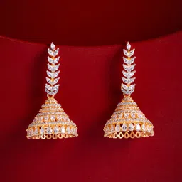 Kushal's Fashion Jewellery Gold Plated Zircon Studded Dome Shaped Jhumkas Earrings-picture-34