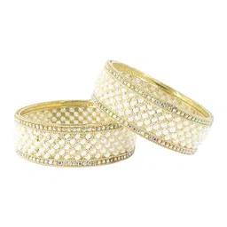 zulka ZULKASet of 2 Premium Metal White Moti Pearls & Diamond Kada Bangles-picture-34