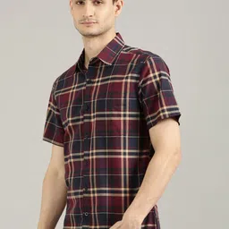 Joven Men Cutaway Collar Tartan Checked Cotton Casual Shirt-picture-17