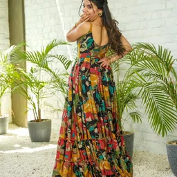 GLOSIA DESIGN Floral Print Shoulder Straps Ruffled Georgette Fit & Flare Maxi Dress image 2