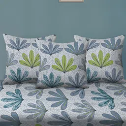 Aura Set Of 6 Cream & Green Printed Floral TC Cotton Diwan Set image 3