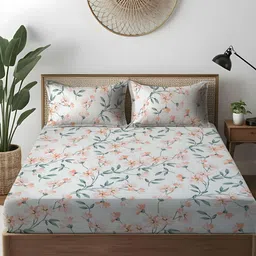 WEAVE AND DECOR Off White Printed Pure Cotton 300 TC Super King Bedsheet Set 1.98 x 1.98m-image-93