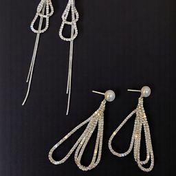 VAGHBHATT Women Set Of 2 Gold Pearl & Crystal Drop Combo Earrings-picture-43