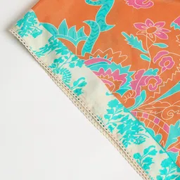 HERE&NOW Floral Printed Regular Sweetheart Neck Cotton Silk Kaftan Kurta With Trousers image 4