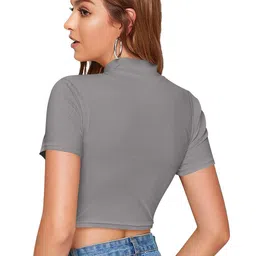 SZN Grey Colourblocked Crop Top with High Neck image 2