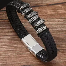 Heer Collection Men Leather Wraparound Bracelet-picture-22