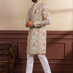 Koshin Embroidered Mandarin Collar Mirror Work Kurta With Pyjamas image 3