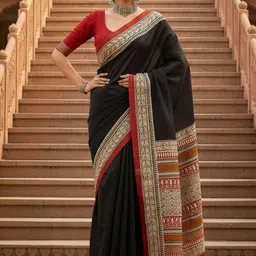 Anouk Rustic Ethnic Motifs Silk Blend Handloom Dabu Saree-image-77