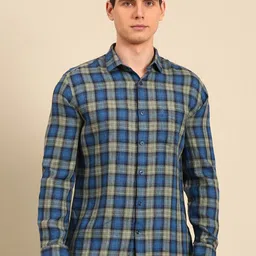 Linen Club Men Contemporary Slim Fit Opaque Checked Casual Shirt-image-47