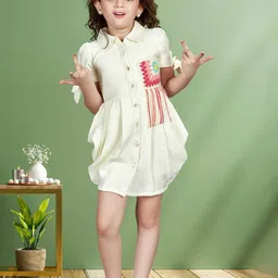 Lagorii Girls Striped Embroidered Shirt Collar Shirt Dress-image-50