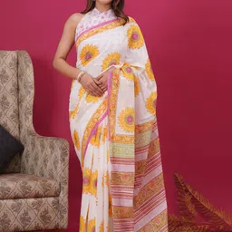 Vanedik Floral Pure Cotton Block Print Saree-image-95