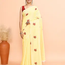 SPRISH Floral Pure Cotton Khadi Saree-picture-37
