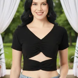 SZN Women Solid Waist Cut-Out Basic Rib Crop Top-image-26
