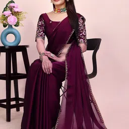 K 5 Fashion Embroidered Pure Chiffon Saree image 4