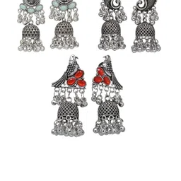 MEIRA JEWELLERY Set Of 2 Silver-Plated Dome Shaped Jhumkas image 2