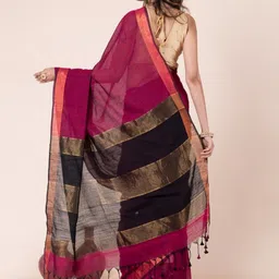 Durga Handlooms Zari Work Pure Cotton Khadi Saree With Blouse image 4