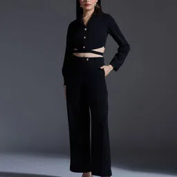 20Dresses Lapel Collar Crop Top with High Waist Pants image 3