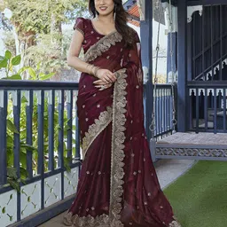 The Textile Hub Floral Embroidered Organza Saree-picture-32