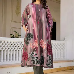 Indo Era Women Floral Printed Regular Pure Cotton Kurta with Trousers-picture-12