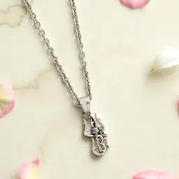 Azita 925 Sterling Silver Om with shiv Trishul Small Pendant-image-1