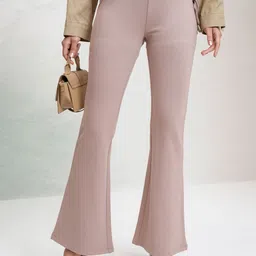 Tokyo Talkies Women Solid Flared Mid-Rise Trousers-image-2