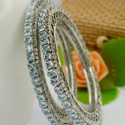 Panini jewels Set of 2 Rhodium-Plated American Diamond Studded Bangles-picture-21