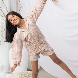 Fairies Forever Girls Checked Pure Cotton Night suit-picture-25