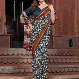 Mitera Floral Silk Blend Bagru Saree-picture-35