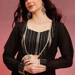 indo street Embellished Georgette Top & Palazzos With Shrug image 5