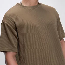 HIGHLANDER Men Self Design Round Neck Oversized T-shirt image 2
