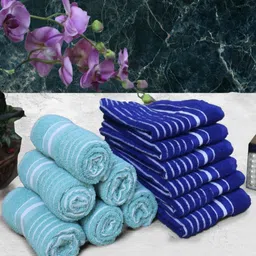 Aura Blue Striped Pure Cotton 150 GSM Hand Towels-image-12