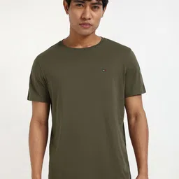 Tommy Hilfiger Men Solid Round Neck Slim Fit Pure Cotton T-shirt-picture-50