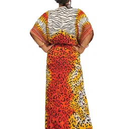 Exotic India Long Kaftan with Printed Tiger-stripes and Dori at Waist image 3