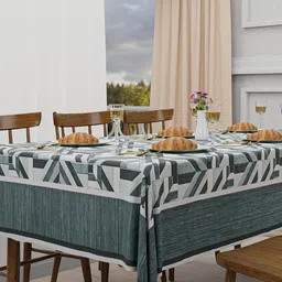 RUBOXA Grey Geometric Printed Cotton 6-Seater Table Cover image 3