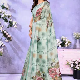 MORDEN MUSE Printed Linen Shimmer Saree With Blouse Piece image 3