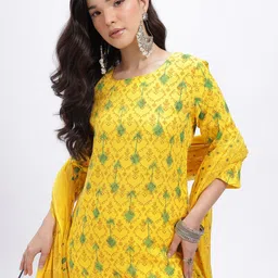 HERE&NOW Ethnic Motifs Print Straight Kurta with Trousers & Dupatta-picture-35