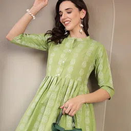 Tzelynn Women Ethnic Motifs Printed Pure Cotton Fit & Flare Dress-image-10