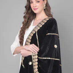 A R SILK DUPATTA HUB Floral Embroidered Gotta Patti Velvet Dupatta image 5
