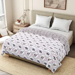 INDRA'S Pink & White Ethnic Motifs Printed Cotton Reversible 150 GSM Heavy Winter Quilt image 4