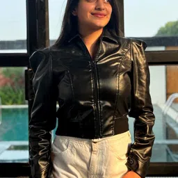 TANDUL Women Leather Lightweight Crop Biker Jacket-image-26