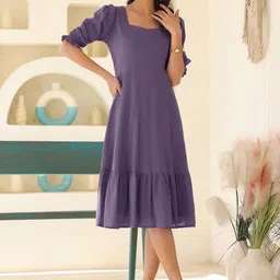 KALINI Puff Sleeve A-Line Midi Dress image 2