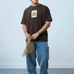 The Souled Store Men Graphic Printed Round Neck Cotton Oversized T-shirt image 2