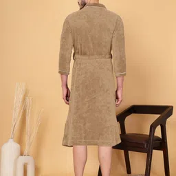 FABINALIV Beige Cotton Bath Robe With 2 Front Pockets image 5