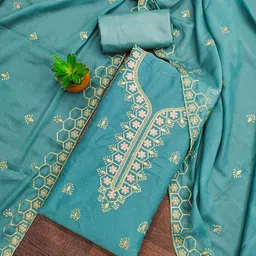 Lilots Floral Embroidered Zari Unstitched Dress Material-image-16