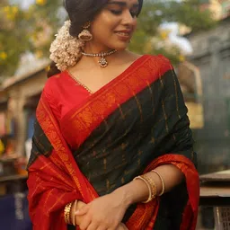 SWEETPEL Women Checked Woven Design Banarasi Saree-picture-32