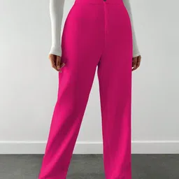 CILIMILI Women Solid Relaxed Straight Leg High-Rise Trousers-picture-17