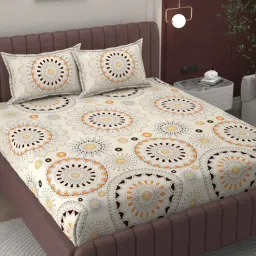 bromwick Cream Geometric 250 TC Microfiber King Size Double Bedsheet Fitted Microfiber With 2 Matching Pillow Covers-picture-34