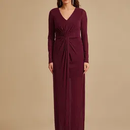 Kazo V-Neck Self Design A-Line Maxi Dress-picture-15