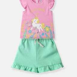 Nauti Nati Girls Graphic Printed Pure Cotton Ruffle Sleeve Top with Shorts-picture-38