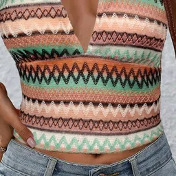 Outzidr Print Halter Neck Crop Top image 2